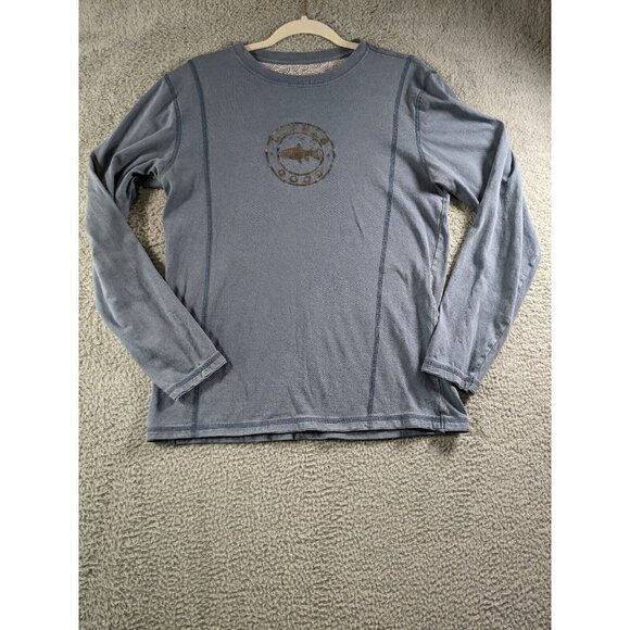 Life is Good T Shirt Medium Slim Fitted Long Sleeve Fish Logo Cotton Blue - Picture 1 of 13